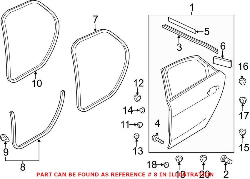 Audi Door Seal – Rear Passenger Side Outer 4H4839718C