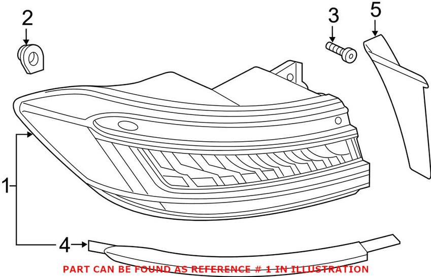 Tail Light Assembly – Pasenger Side (Outer) (Without LED Lamps Chrome Trim)