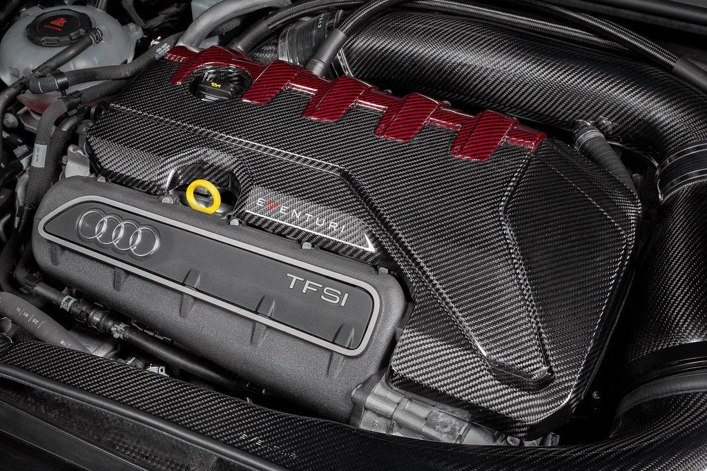 Eventuri Audi 8Y / 8V RS3 / 8S TTRS Black Carbon and Red Kevlar Engine Cover