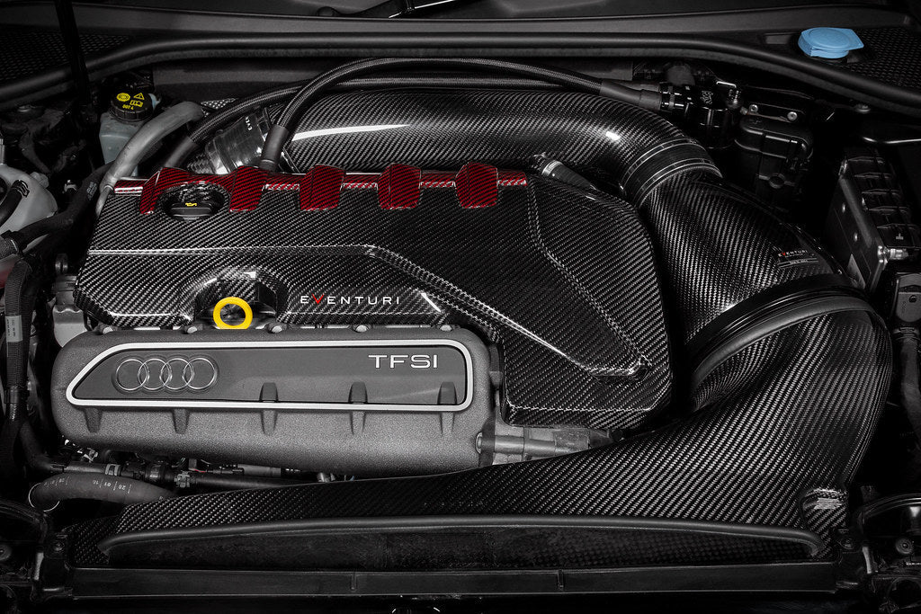 Eventuri Audi 8Y / 8V RS3 / 8S TTRS Black Carbon and Red Kevlar Engine Cover