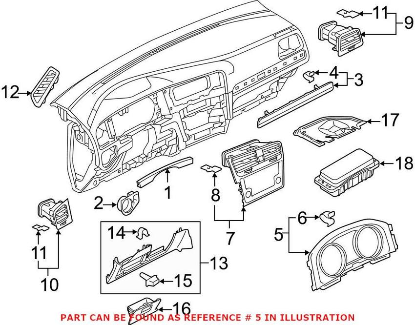 VW Instrument Cluster Bezel 5GM857189AAH