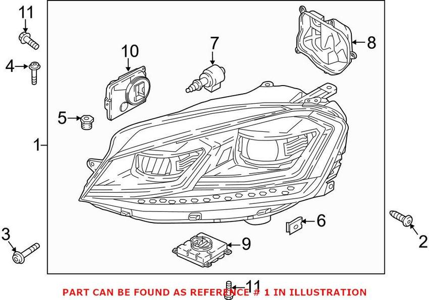 VW Headlight Assembly – Front Driver Side 5GM941077