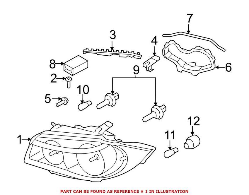 BMW Headlight Assembly – Driver Side (Halogen) 63117263643