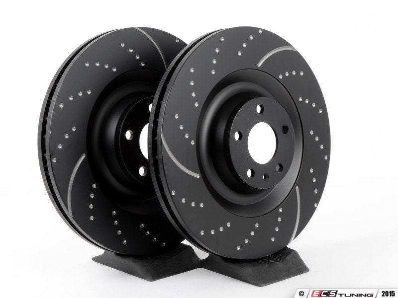 Front Dimpled & Slotted Brake Rotors - Pair (385x36mm)