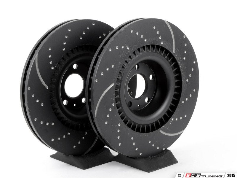 Front Dimpled & Slotted Brake Rotors - Pair (385x36mm)