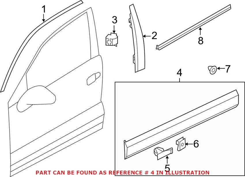 VW Side Skirt – Front Passenger Side (Primed/Chrome) 7P6854940MGRU