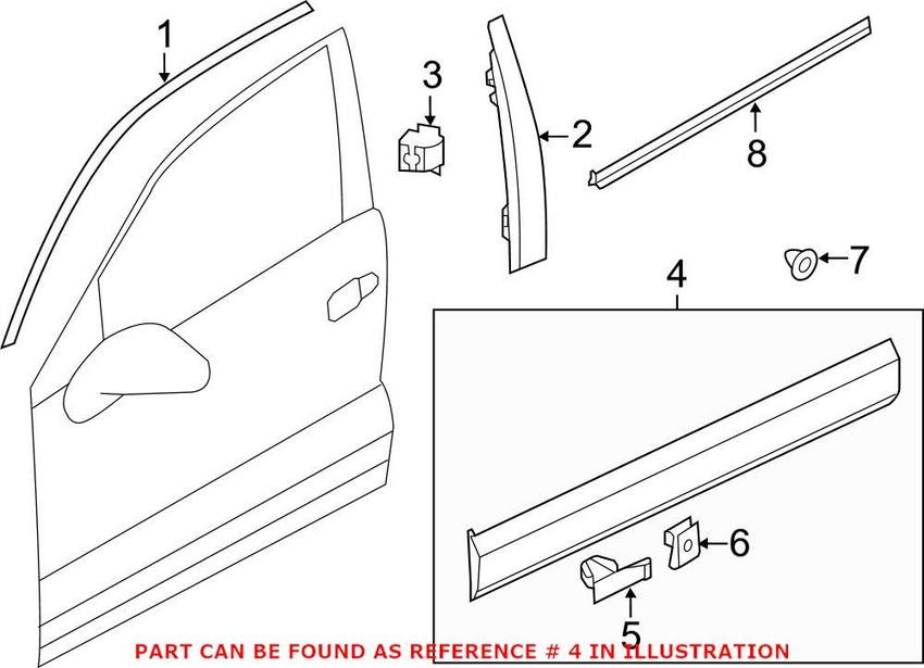VW Side Skirt – Front Passenger Side (Primed/Chrome) 7P6854940MGRU