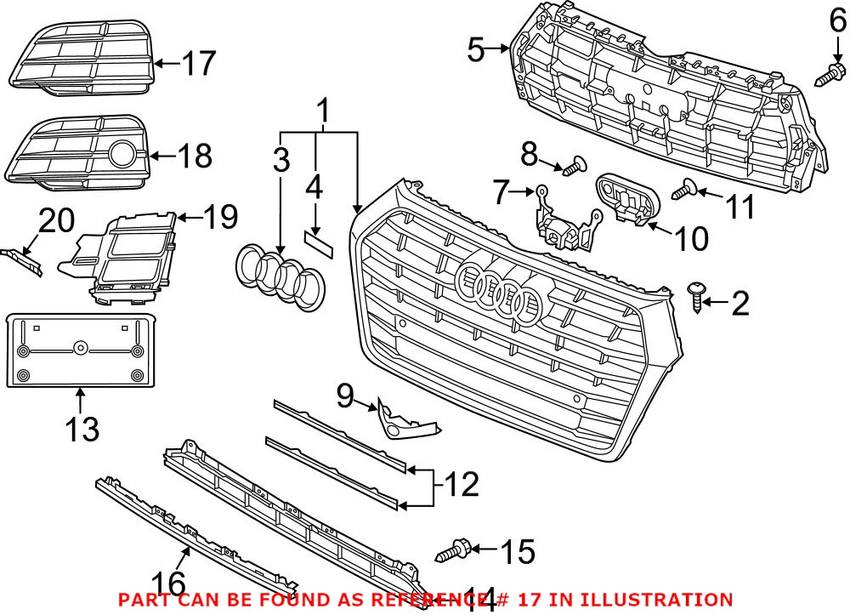 Grille – Front Pasenger Side Without Distance Sensor) (Dark Chrome)