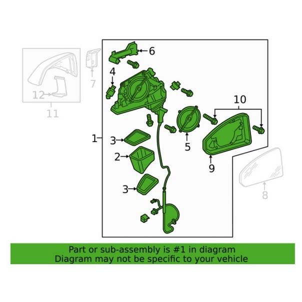 Door Mirror Glass Assembly – Driver Side (Power Folding) (Without Side Camera)