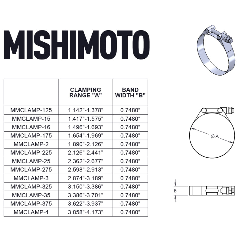 Mishimoto 2 Inch Stainless Steel T-Bolt Clamps