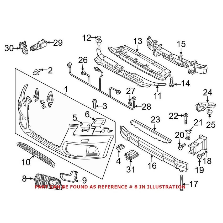 Audi Foglight Grille – Passenger Side (Satin Black/Black) (S-Line) 8R0807682NBMT