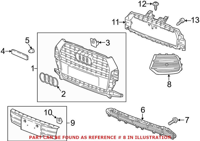 Audi Grille – Front Driver Side Lower 8U0807681Q4U8