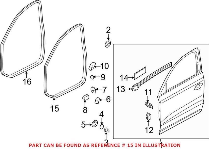 Audi Door Seal – Front Driver Side Outer 8U0837911B