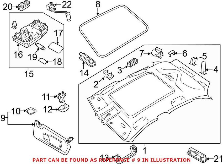 Audi Sun Visor – Passenger Side 8U0857552AJ7C0