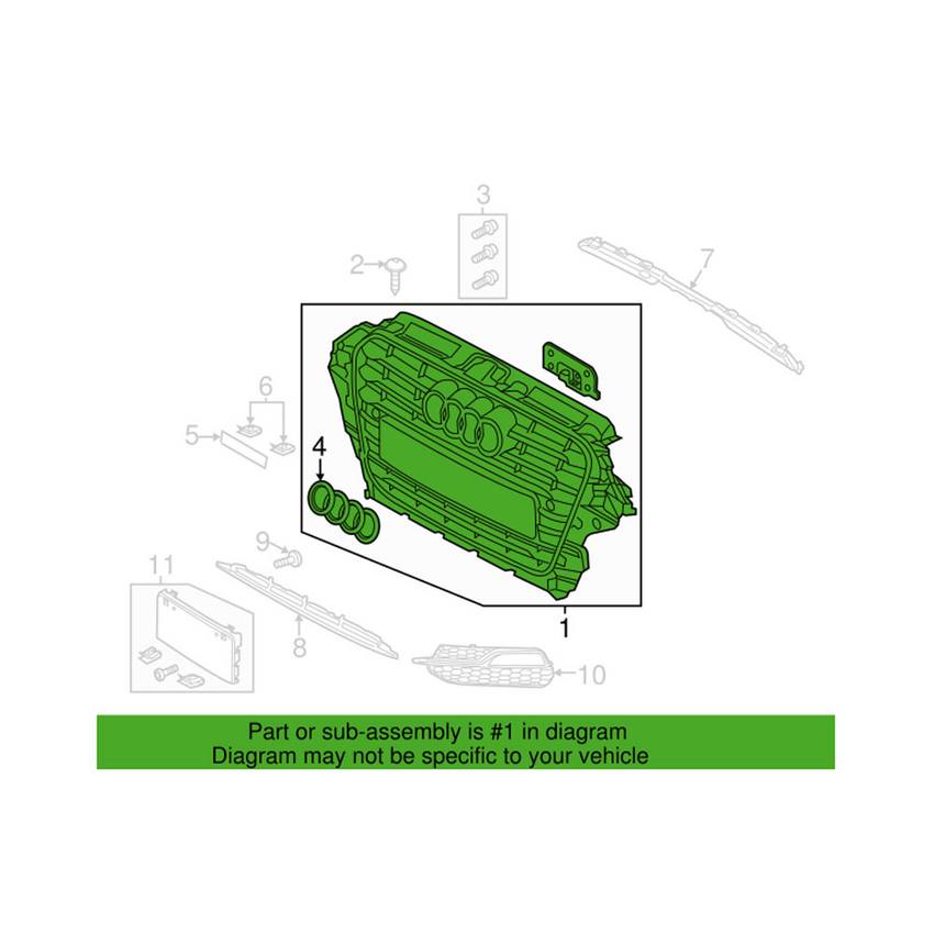 Audi Grille 8V5853651B1QP – Genuine VW/Audi