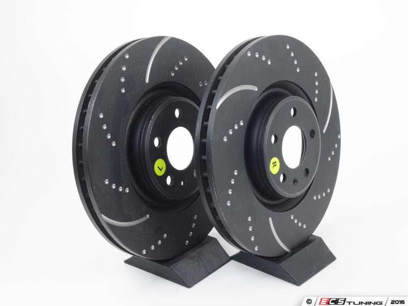 Front Slotted & Dimpled Brake Rotors - Pair (356x34mm)