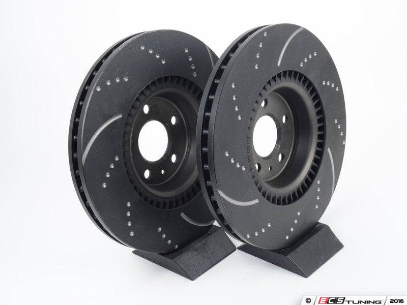 Front Slotted & Dimpled Brake Rotors - Pair (356x34mm)