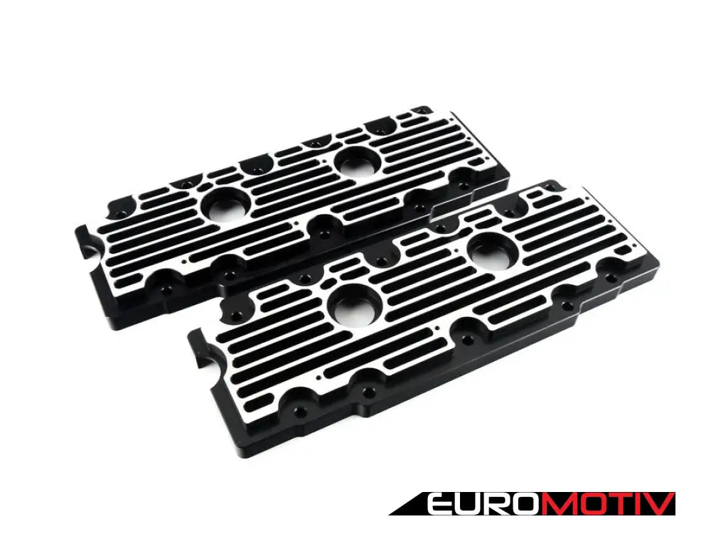 964 Billet Aluminum Lower Valve Cover Pair - Black With Brushed Fins