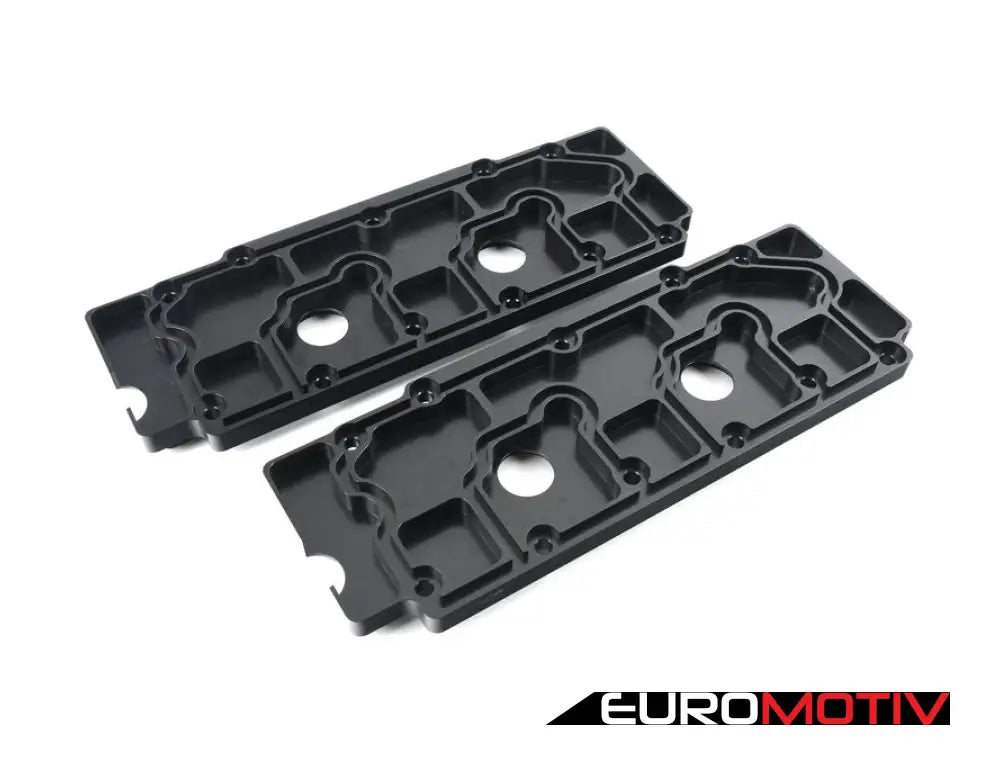 964 Billet Aluminum Lower Valve Cover Pair - Black With Brushed Fins