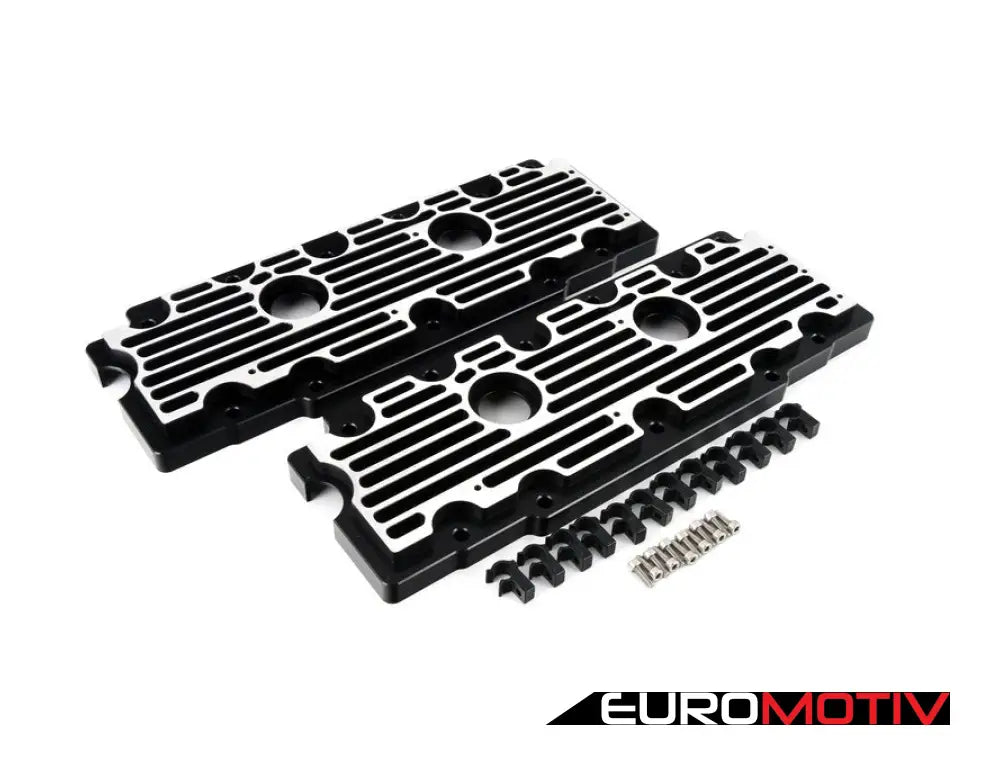 964 Billet Aluminum Lower Valve Cover Pair - Black With Brushed Fins