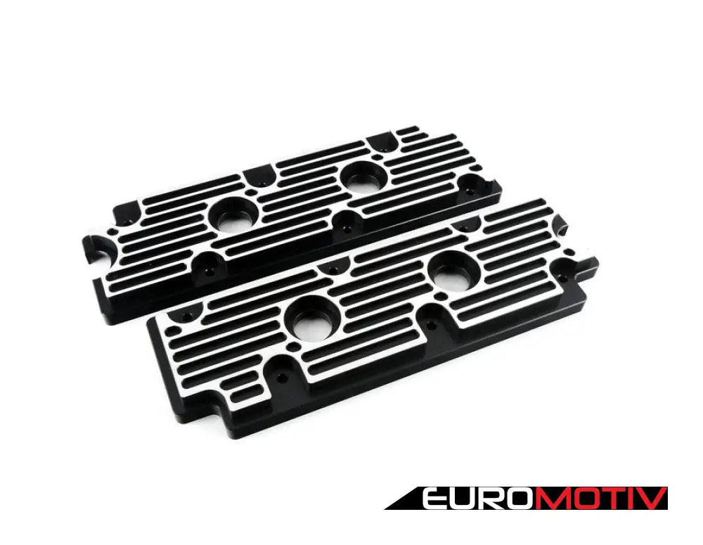 964 Billet Aluminum Upper Valve Cover Pair - Black W/Brushed Fins