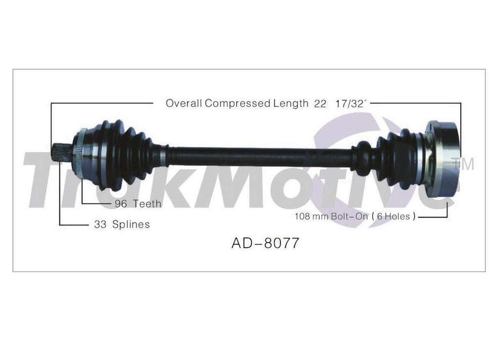 Audi CV Axle Shaft – Front Passenger Side – Aftermarket AD8077
