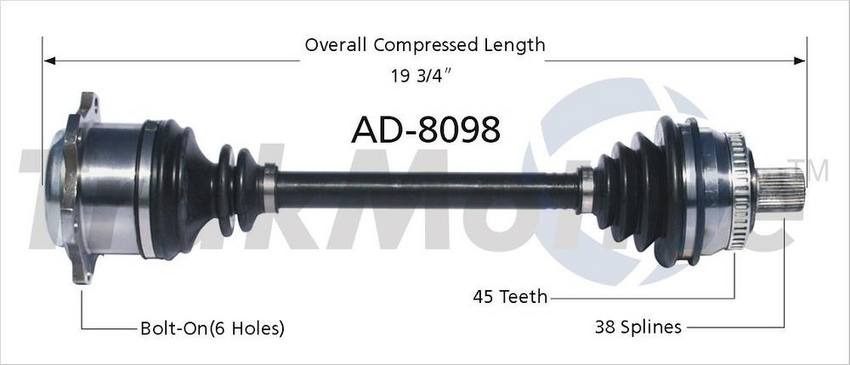 Audi CV Axle Shaft – Front Passenger Side – Aftermarket AD8098