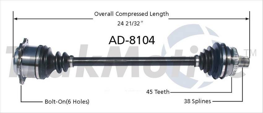 Audi CV Axle Shaft – Front Passenger Side – Aftermarket AD8104