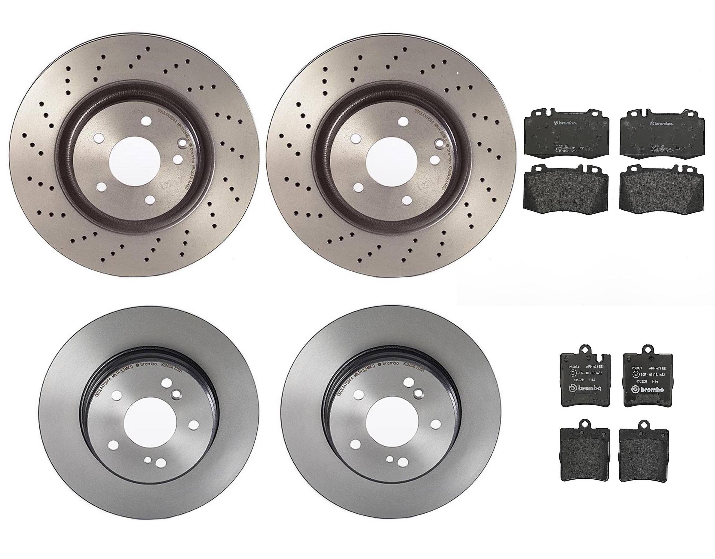 Mercedes-Benz Disc Brake Pad and Rotor Kit – Front and Rear (330mm/290mm) (Low-Met) 2034211312