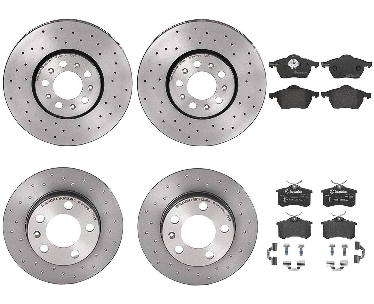 Volkswagen Disc Brake Pad and Rotor Kit – Front and Rear (288mm/232mm) (Xtra) (Low-Met) 6R0615301A