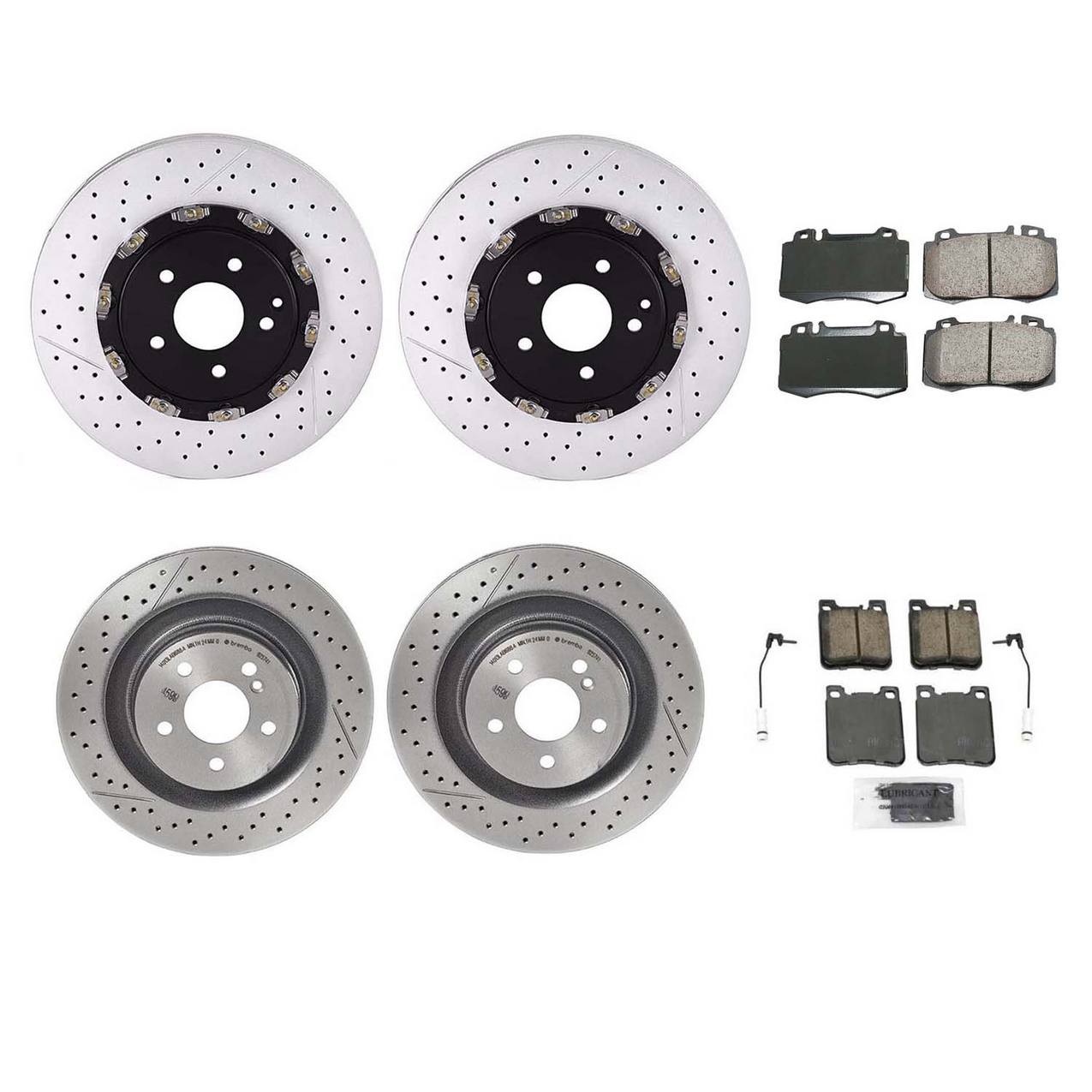 Mercedes-Benz Disc Brake Pad and Rotor Kit – Front and Rear (Drilled) (Slotted) (Floating) (340mm) (330mm) (Ceramic) (EURO) 1714210112