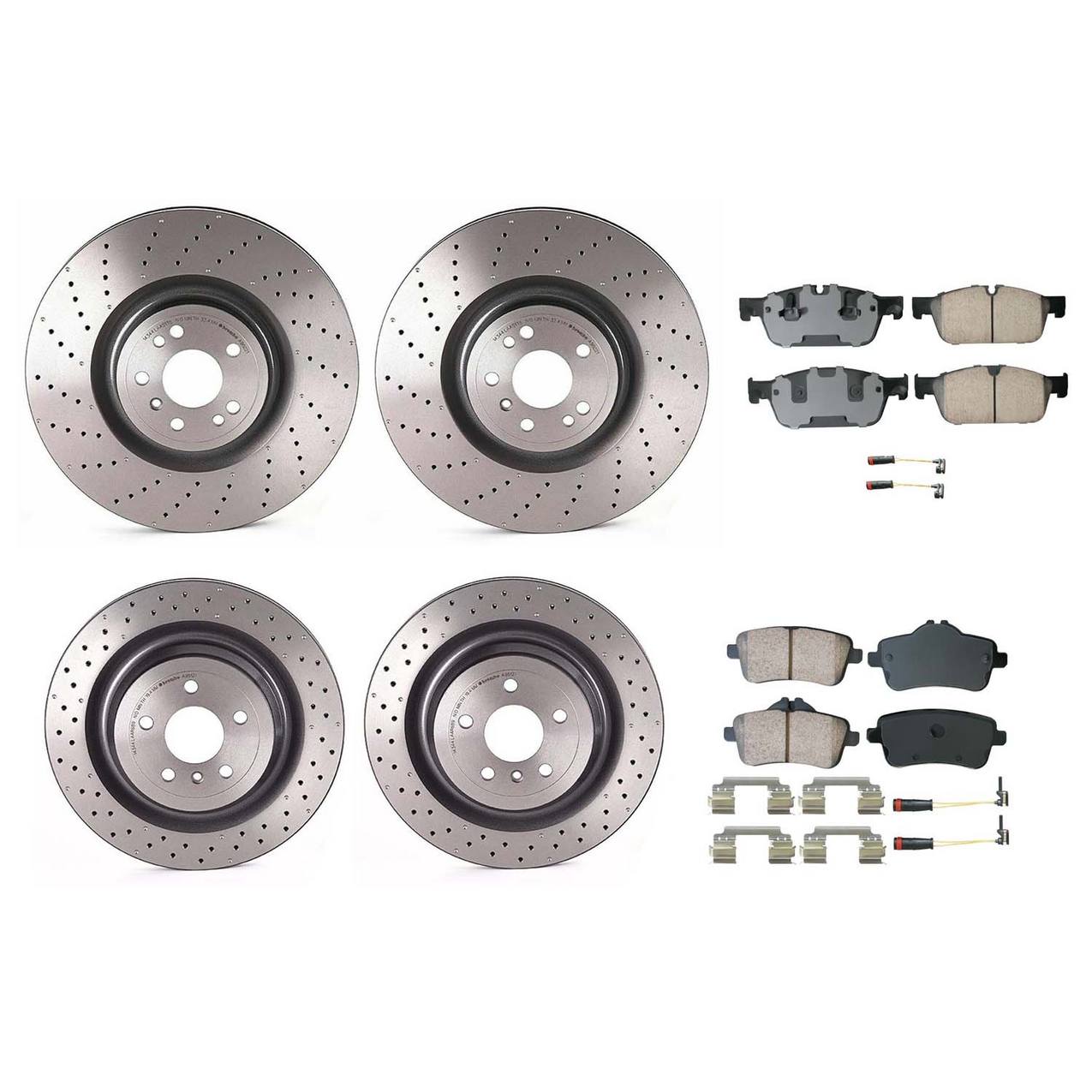 Mercedes-Benz Disc Brake Pad and Rotor Kit – Front and Rear (Cross-Drilled) (375mm) (345mm) (Ceramic) (EURO) 1664211600