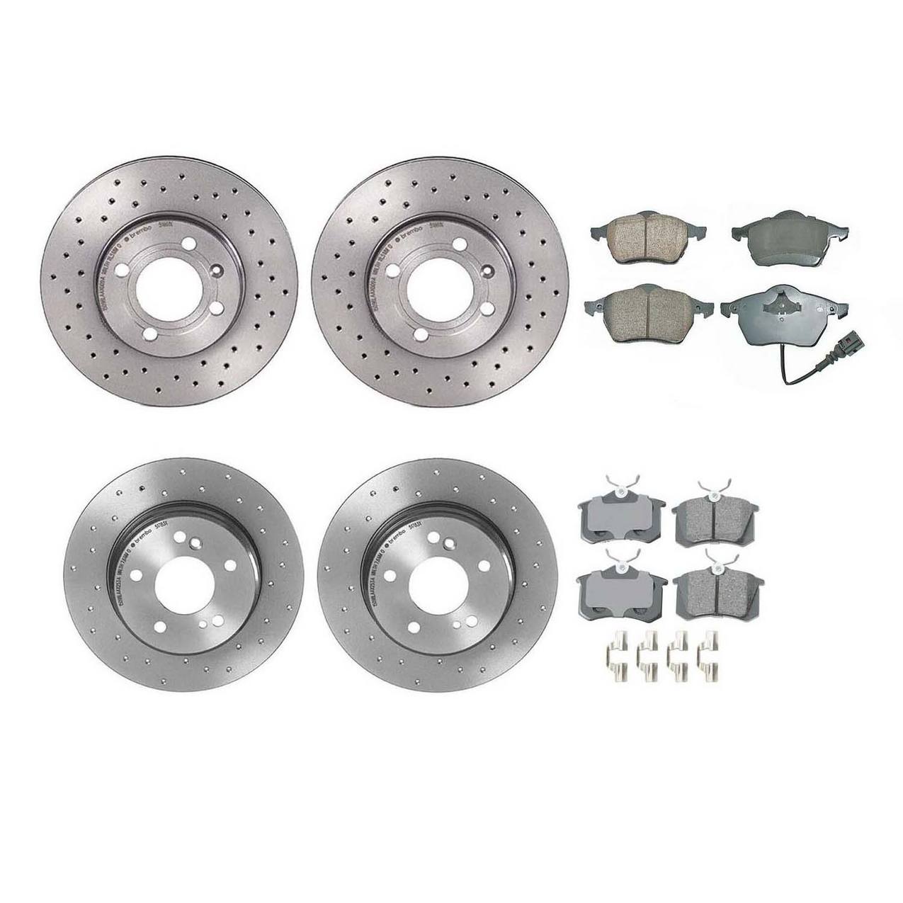 Volkswagen Disc Brake Pad and Rotor Kit – Front and Rear (Xtra) (Cross-Drilled) (256mm) (232mm) (Ceramic) (EURO) 6NO615301D