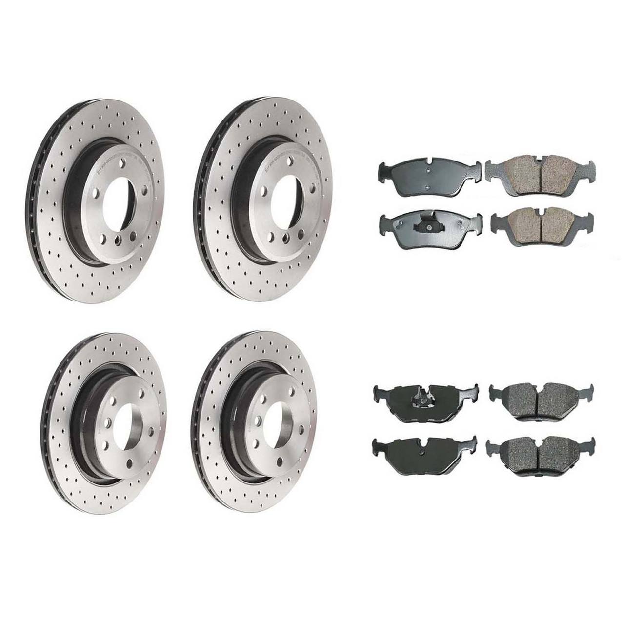 BMW Disc Brake Pad and Rotor Kit – Front and Rear (Xtra) (Cross-Drilled) (300mm) (294mm) (Ceramic) (EURO) 34216864056