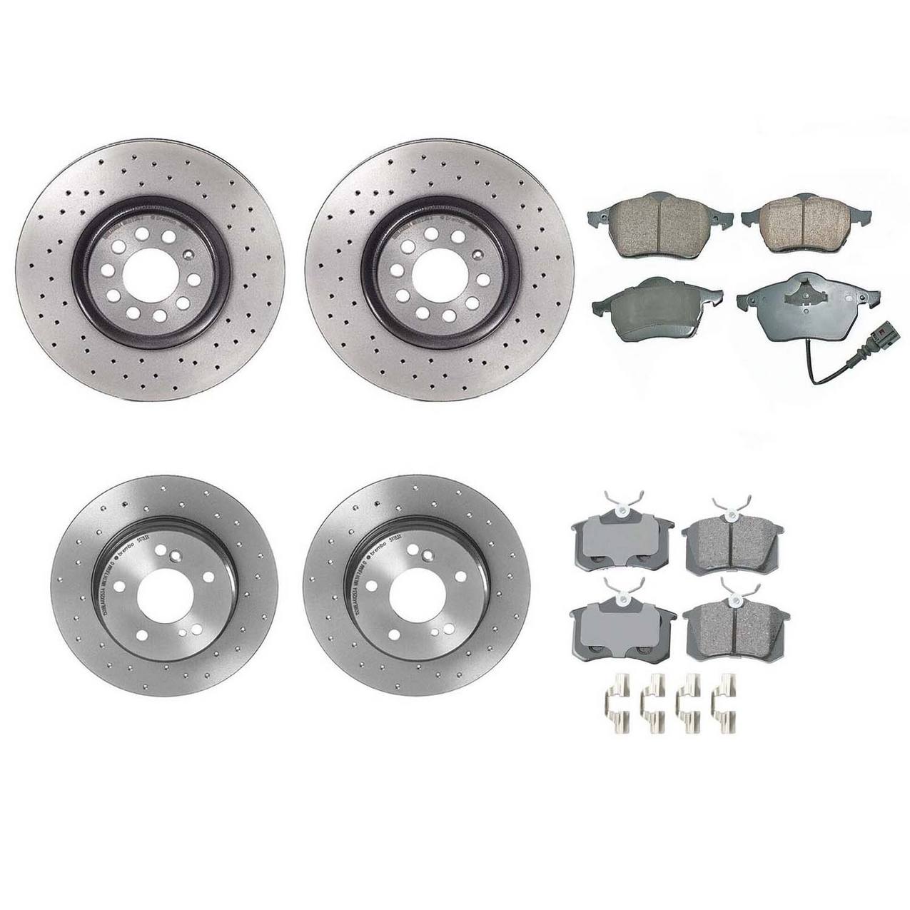 Audi Volkswagen Disc Brake Pad and Rotor Kit – Front and Rear (Xtra) (Cross-Drilled) (312mm) (232mm) (Ceramic) (EURO) 8N0615301A