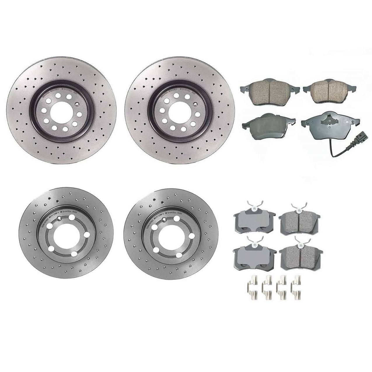 Audi Disc Brake Pad and Rotor Kit – Front and Rear (Xtra) (Cross-Drilled) (312mm) (239mm) (Ceramic) (EURO) 8N0615301A