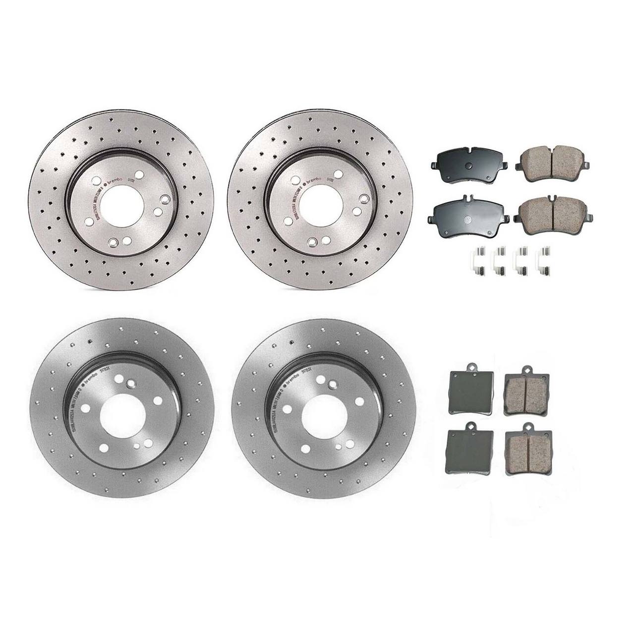 Mercedes-Benz Disc Brake Pad and Rotor Kit – Front and Rear (Xtra) (Cross-Drilled) (288mm) (278mm) (Ceramic) (EURO) 2034210312