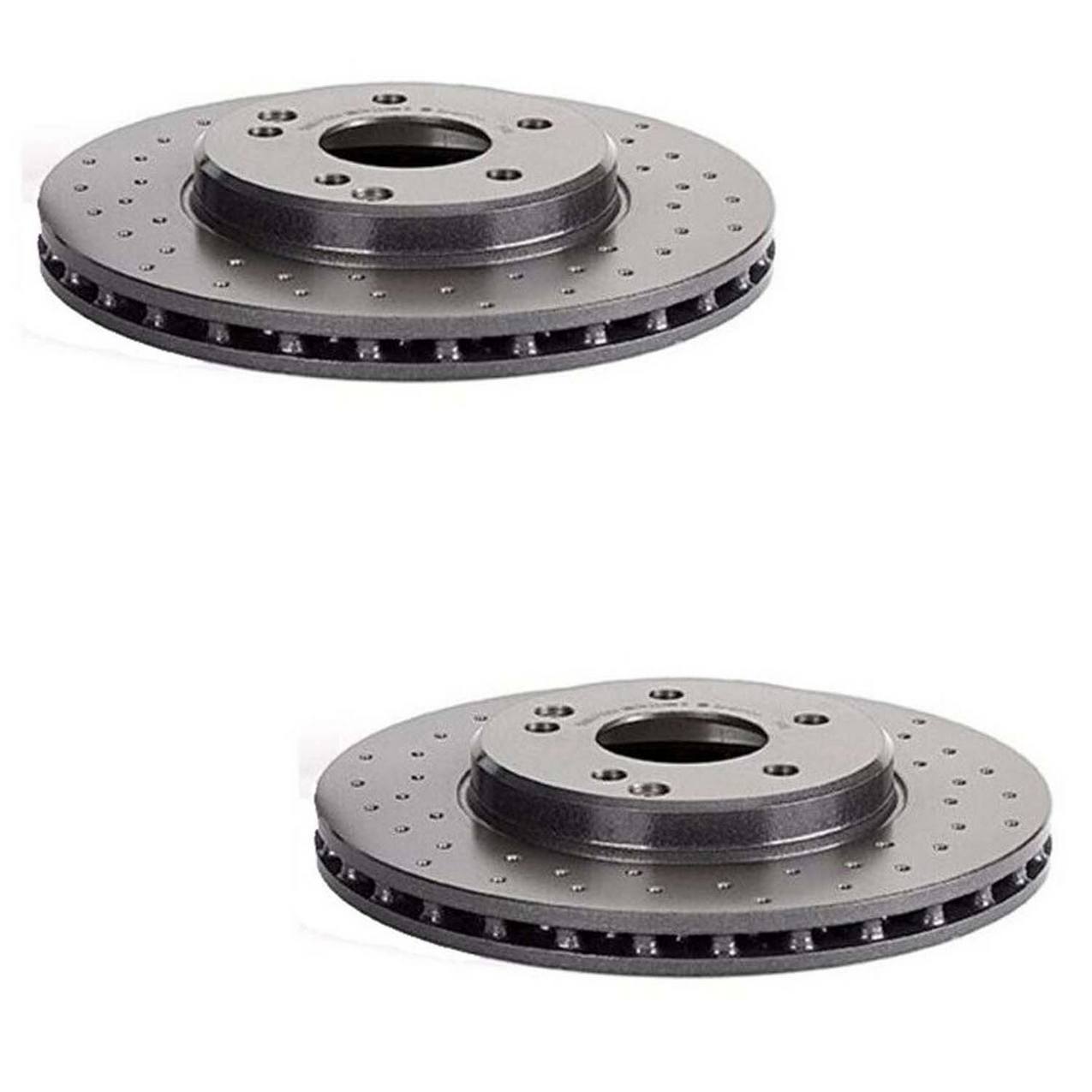 Mercedes-Benz Disc Brake Pad and Rotor Kit – Front and Rear (Xtra) (Cross-Drilled) (300mm) (290mm) (Ceramic) (EURO) 2034210312