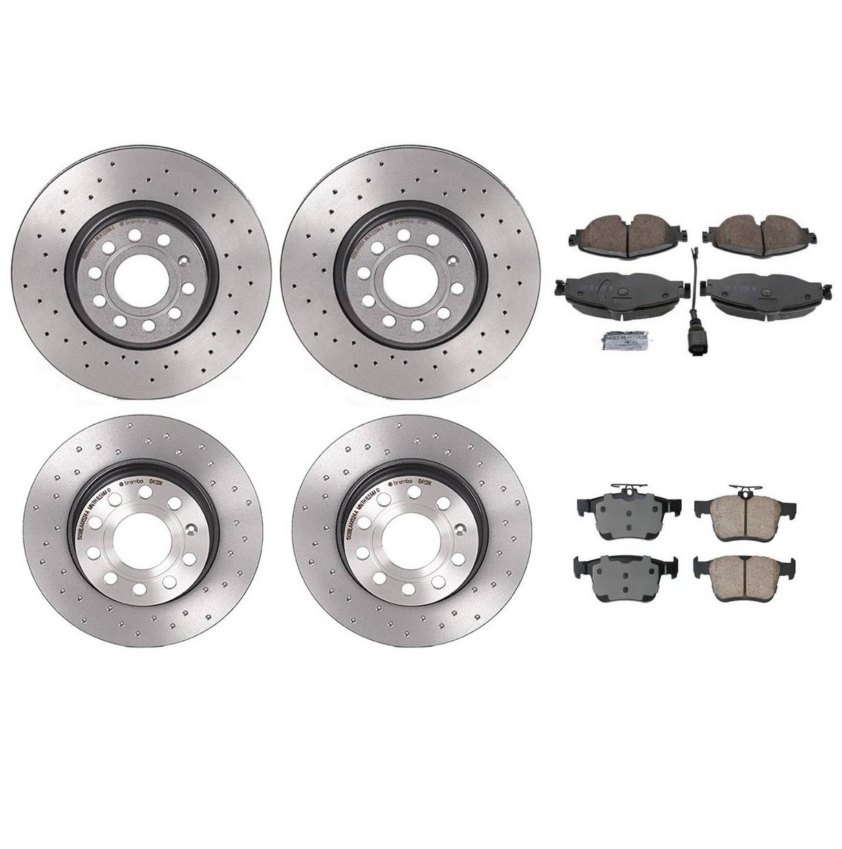 Audi Disc Brake Pad and Rotor Kit – Front and Rear (Xtra) (Cross-Drilled) (312mm/272mm) (Ceramic) (EURO) 5Q0615301F