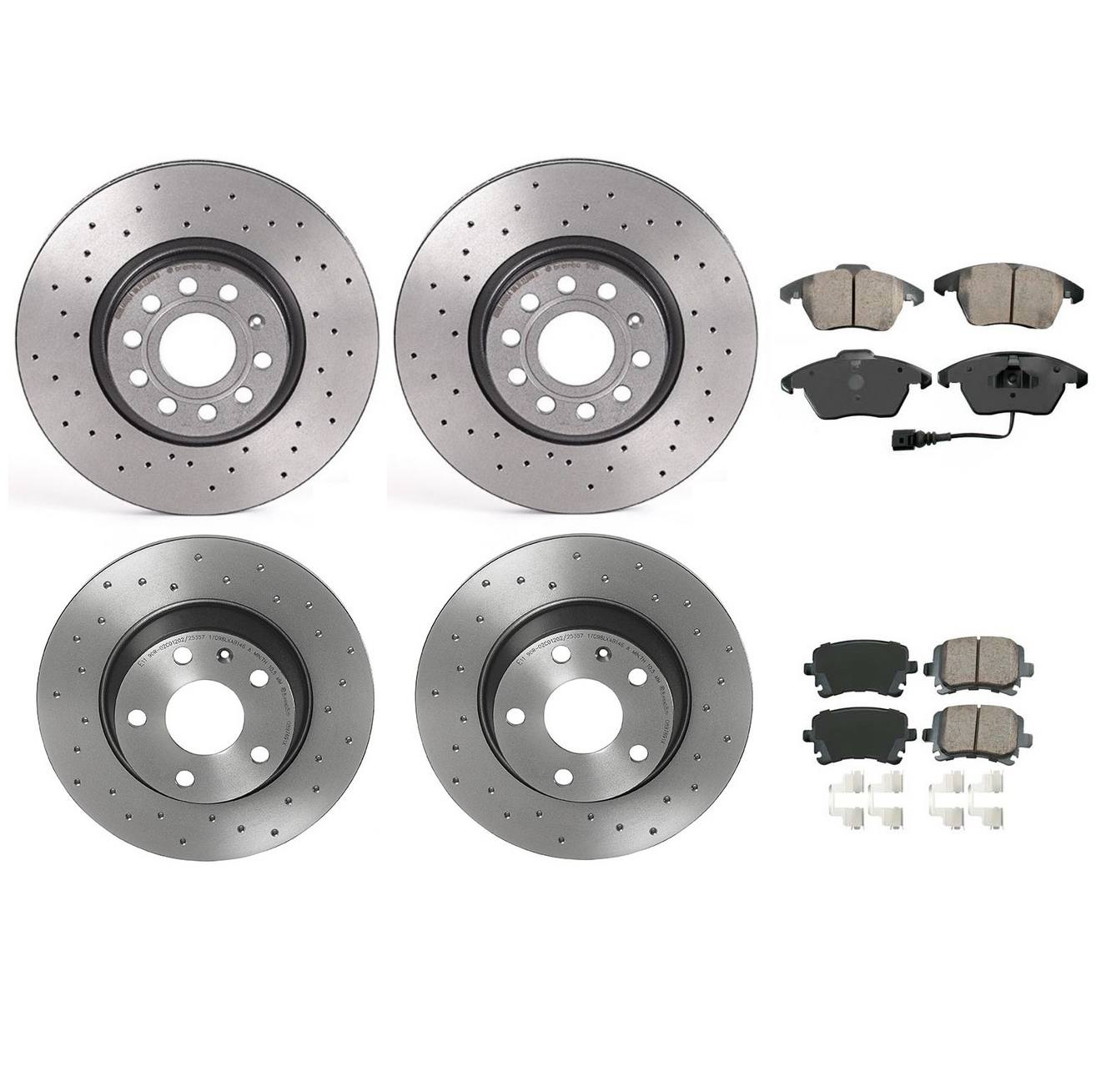 Audi Disc Brake Pad and Rotor Kit – Front and Rear (Xtra) (Cross-Drilled) (312mm/286mm) (Ceramic) (EURO) 5Q0615301F