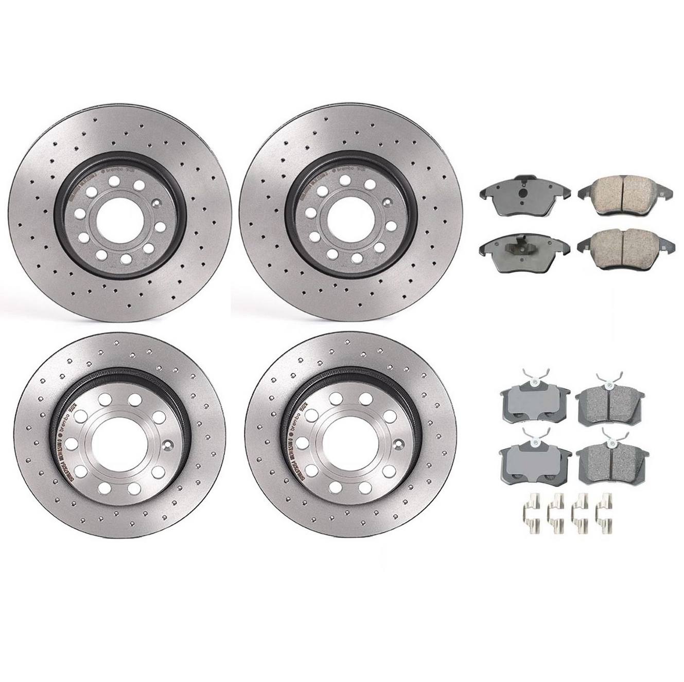 Volkswagen Disc Brake Pad and Rotor Kit – Front and Rear (Xtra) (Cross-Drilled) (312mm/255mm) (Ceramic) (EURO) 5Q0615301F