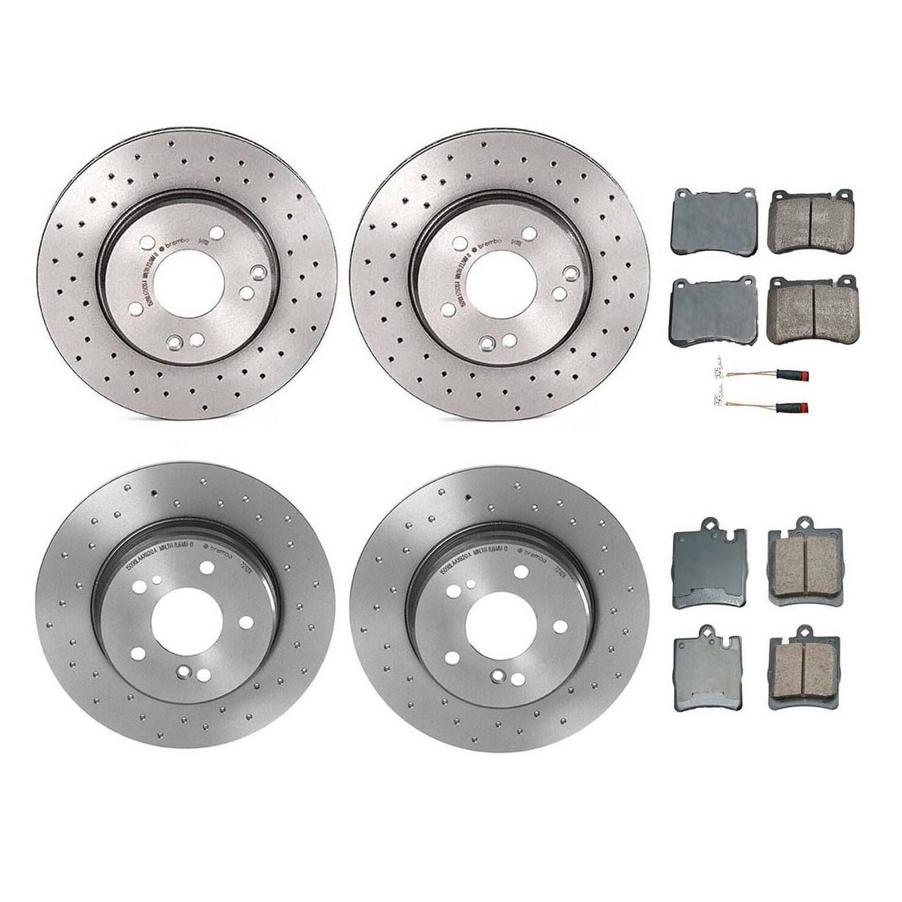 Mercedes-Benz Disc Brake Pad and Rotor Kit – Front and Rear (Xtra) (Cross-Drilled) (288mm) (290mm) (Ceramic) (EURO) 2034210312