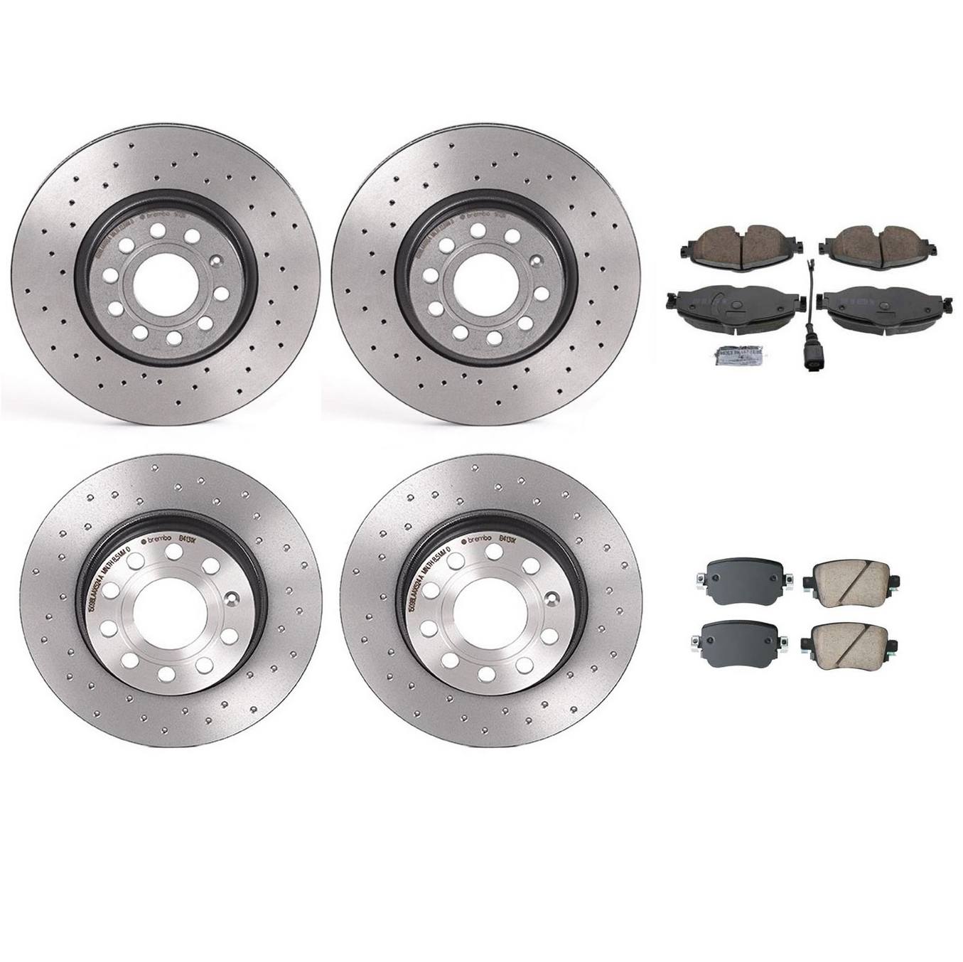 Volkswagen Disc Brake Pad and Rotor Kit – Front and Rear (Xtra) (Cross-Drilled) (312mm/272mm) (Ceramic) (EURO) 5Q0615301F