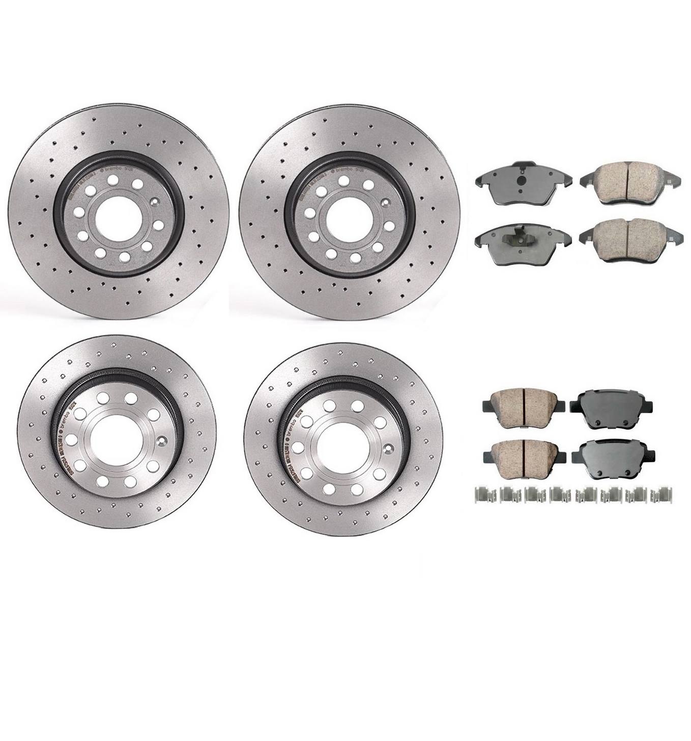 Volkswagen Disc Brake Pad and Rotor Kit – Front and Rear (Xtra) (Cross-Drilled) (312mm/255mm) (Ceramic) (EURO) 5Q0615301F