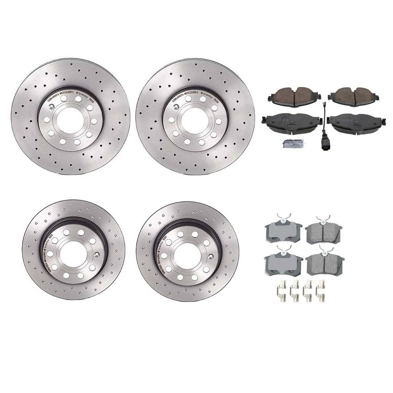 Volkswagen Disc Brake Pad and Rotor Kit – Front and Rear (Xtra) (Cross-Drilled) (288mm) (255mm) (Ceramic) (EURO) 5Q0615301H