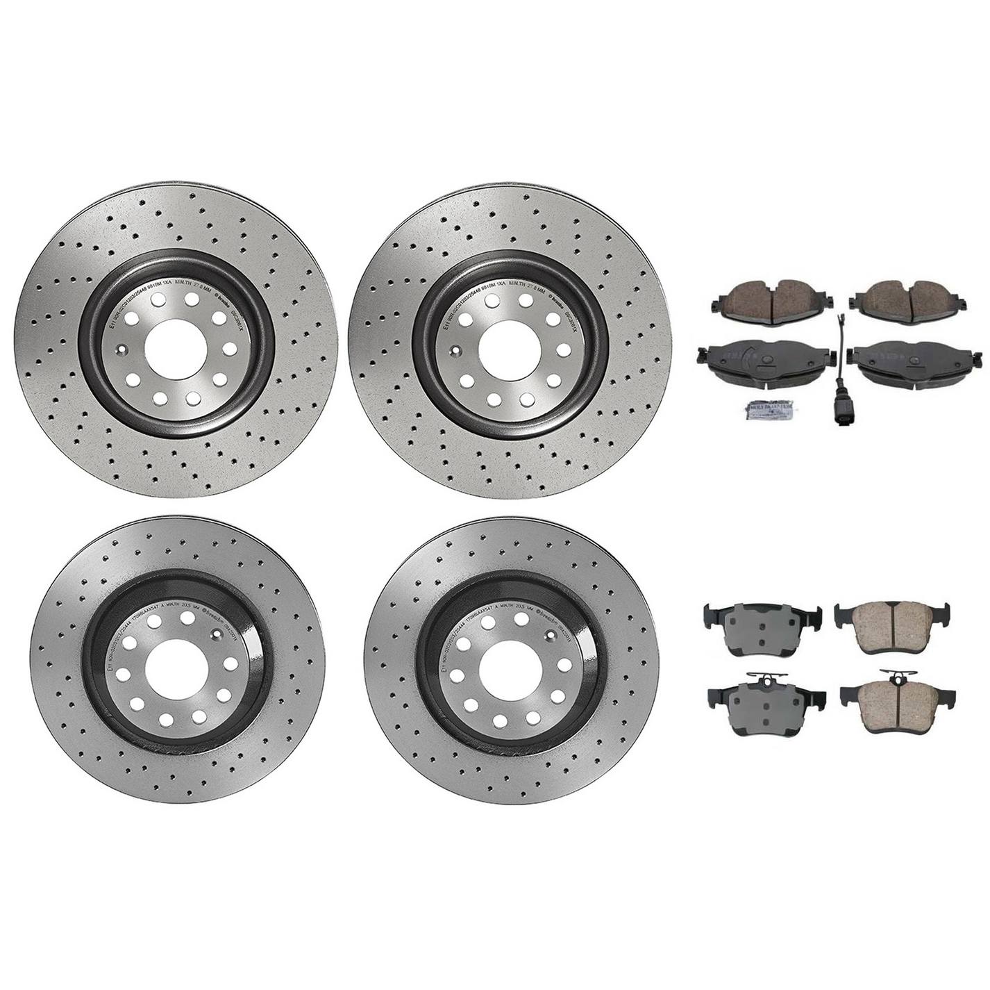 Volkswagen Disc Brake Pad and Rotor Kit – Front and Rear (Xtra) (Cross-Drilled) (340mm/310mm) (Ceramic) (EURO) 8S0615301D