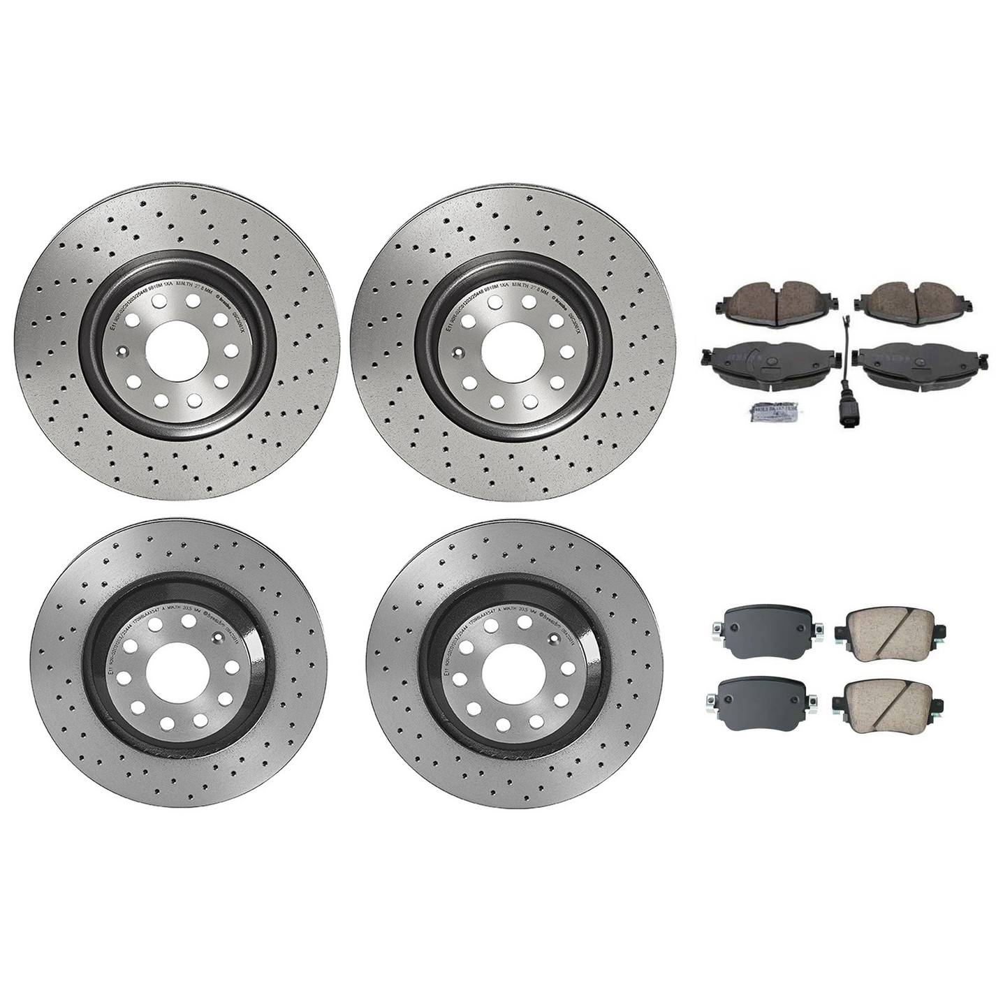 Volkswagen Disc Brake Pad and Rotor Kit – Front and Rear (Xtra) (Cross-Drilled) (340mm/310mm) (Ceramic) (EURO) 8S0615301D