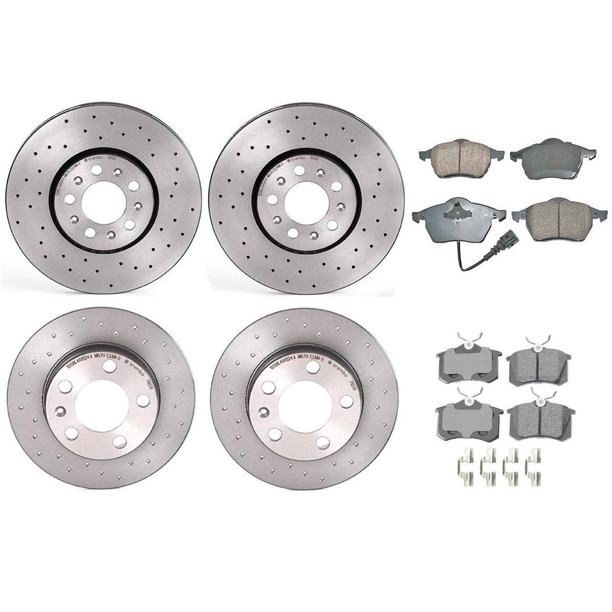 Volkswagen Disc Brake Pad & Rotor Kit – Front & Rear (Xtra-Drilled) (288mm/232m) (Ceramic) (EURO) 6R0615301A