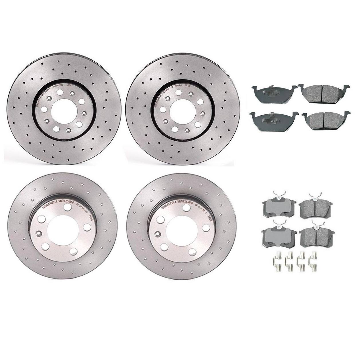 Volkswagen Disc Brake Pad & Rotor Kit – Front & Rear (Xtra-Drilled) (288mm/232mm) (Ceramic) (EURO) 6R0615301A