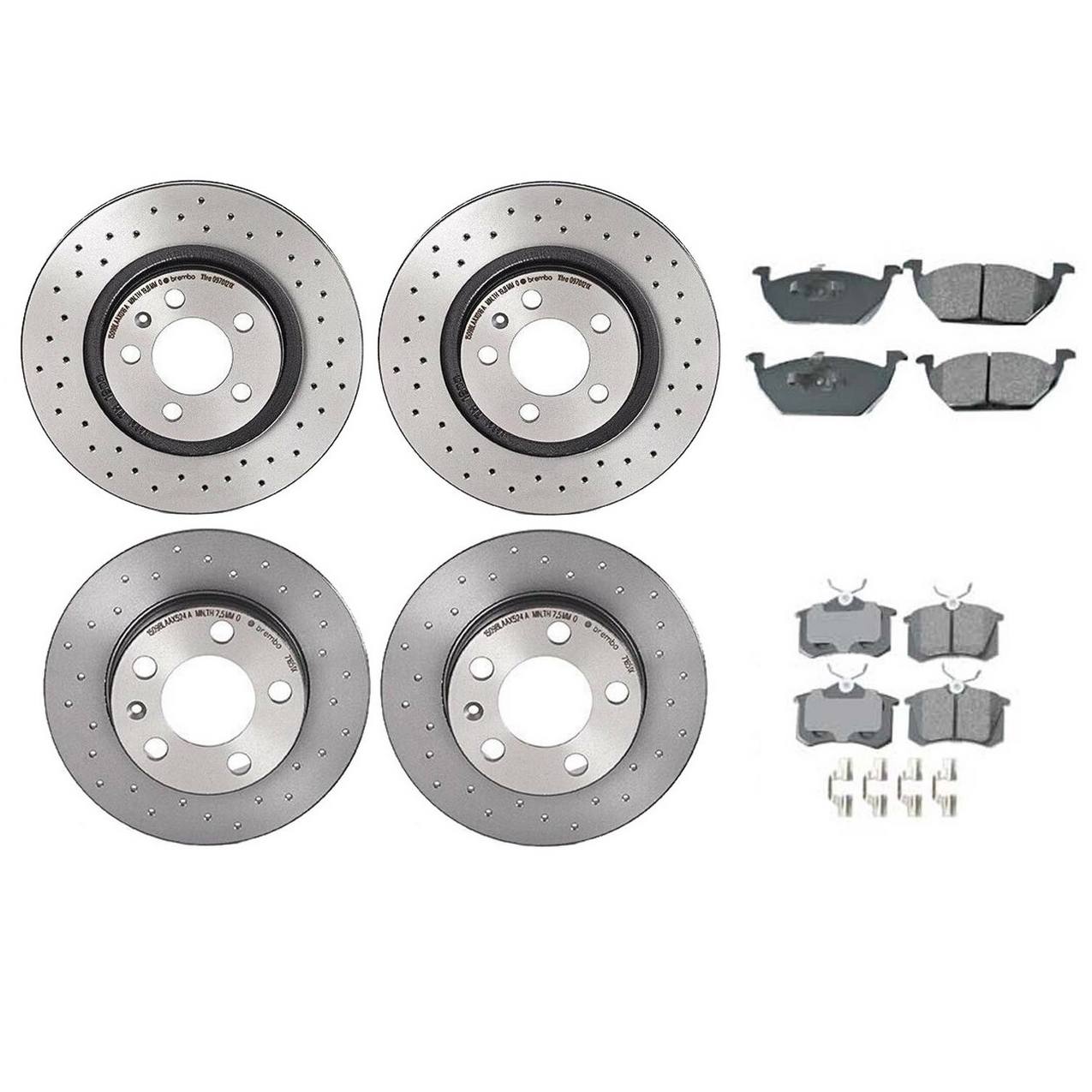 Volkswagen Disc Brake Pad & Rotor Kit – Front & Rear (Xtra) (Drilled) (280/232mm) (Ceramic) (EURO) 1J0615301P